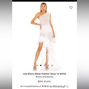 Asymmetrical one shoulder white dress with feather trim details never worn